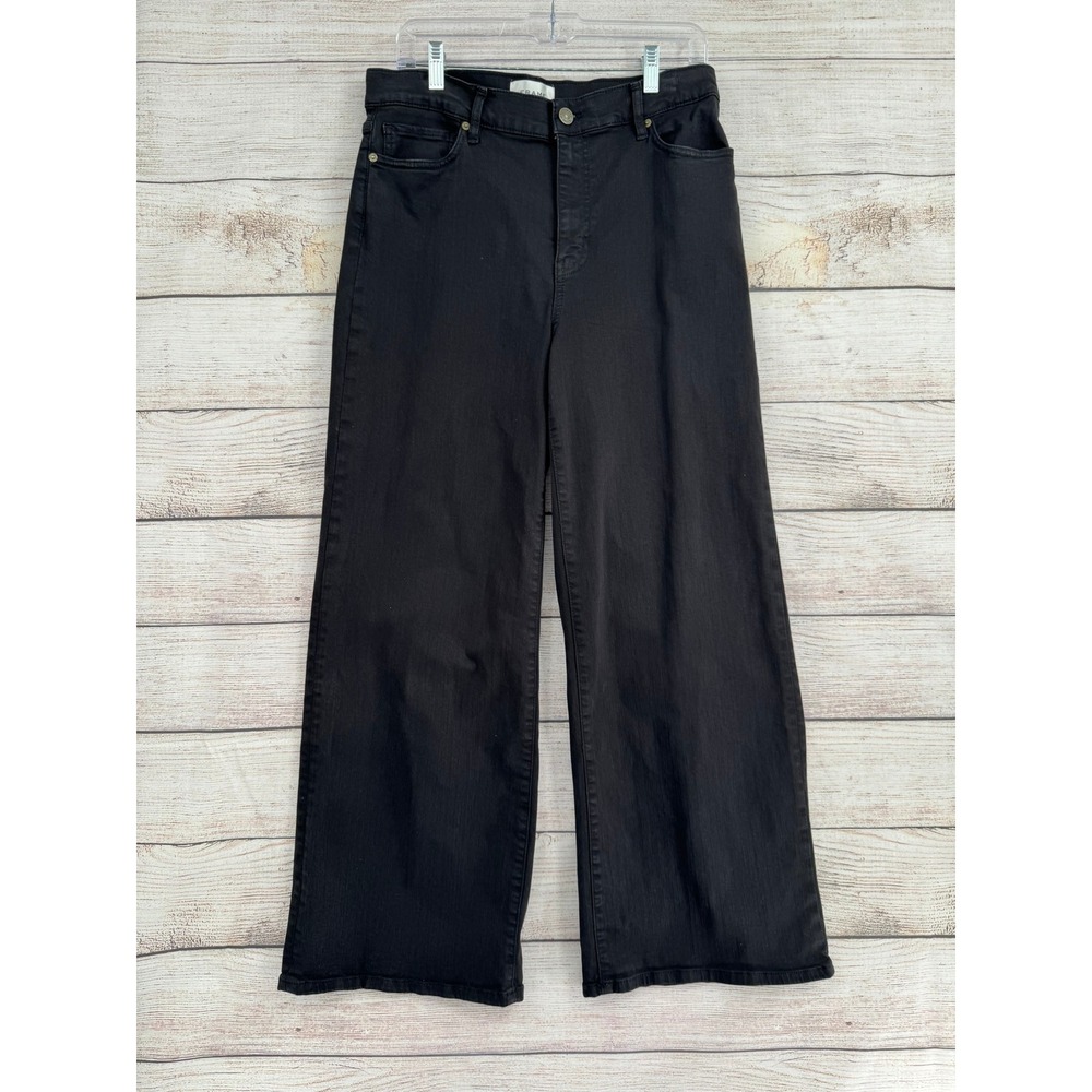 Frame Le Slim Palazzo Jeans Women 31 Black High Rise Wide Leg Denim